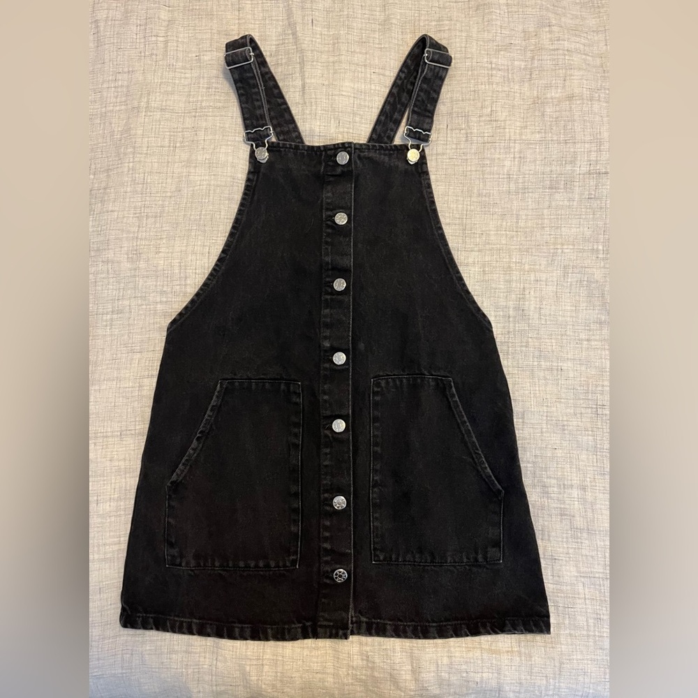 ZARA TRF Black Denim Button-Front Overall Dress - Sz M